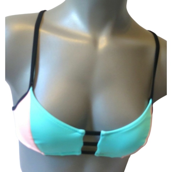 Victoria's Secret PINK Seafoam & Peach Cage Scoop Bralette Swim Top READ XS - Picture 1 of 2